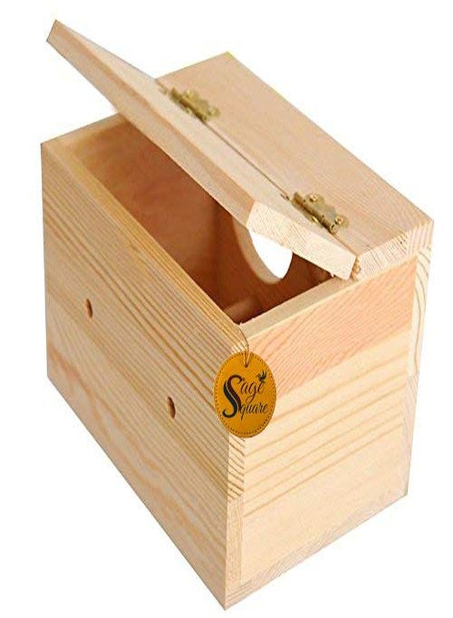Sage Square 6 Inches Jumbo Size Natural Wood Mountable Bird Nest Cum Breeding Box with Perch Attached for Birds - Image 5